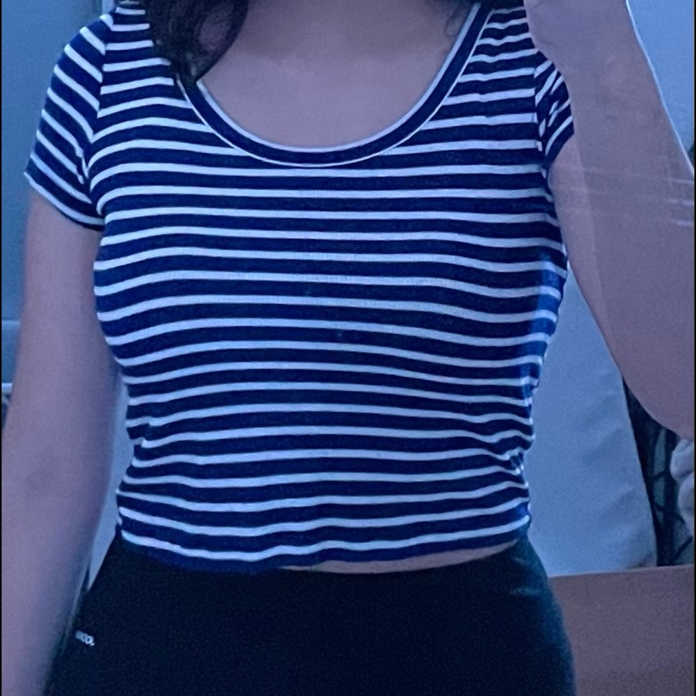 Blue and white striped crop top